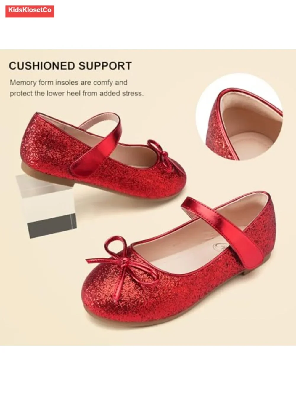 Girls Mary Jane Flats Dress Shoes Hook-and-Loop Closure Cushioned Comfort